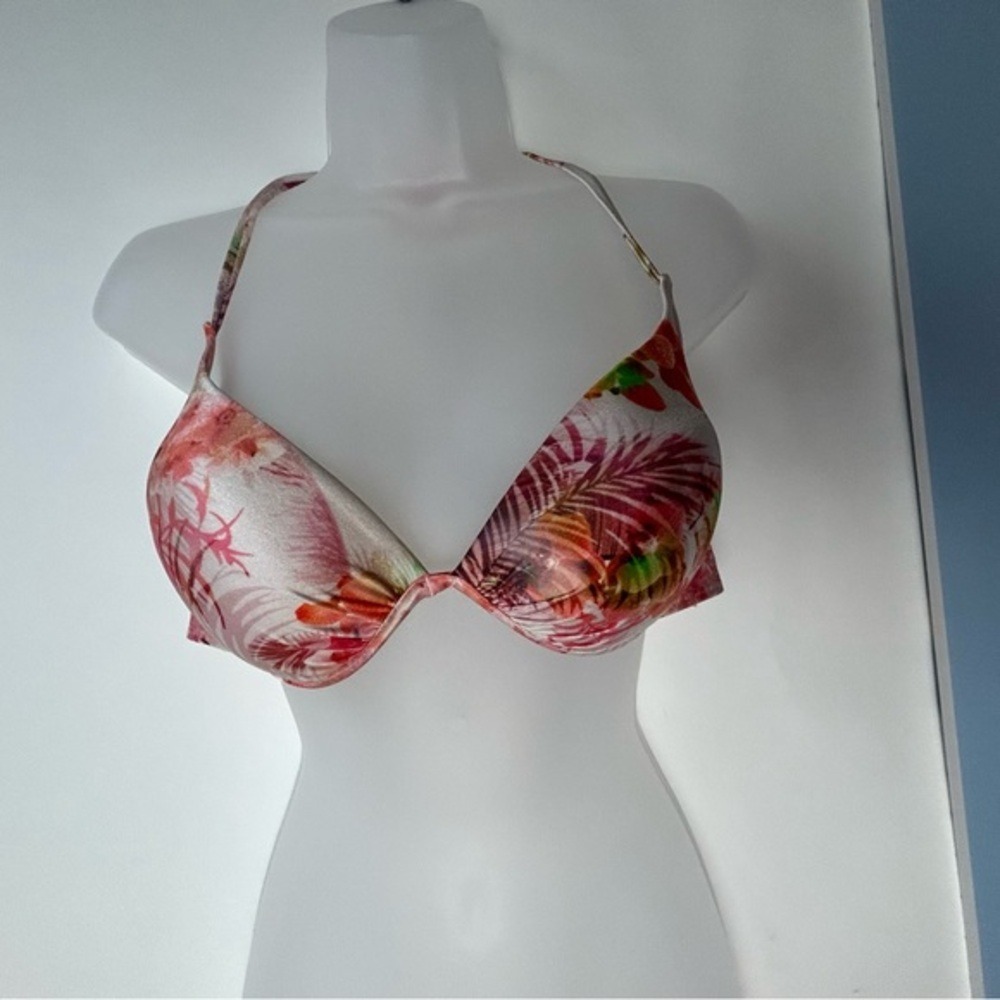 2Chillies Australia White & Orange/Pink Floral Pushup Swim Bra Women's 12
